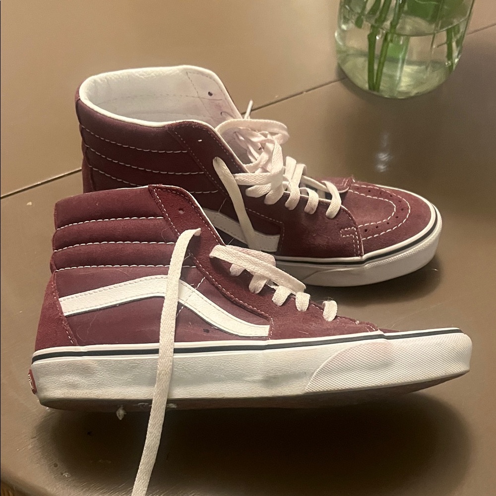 Vans Maroon High-Top Sneakers with White Trim